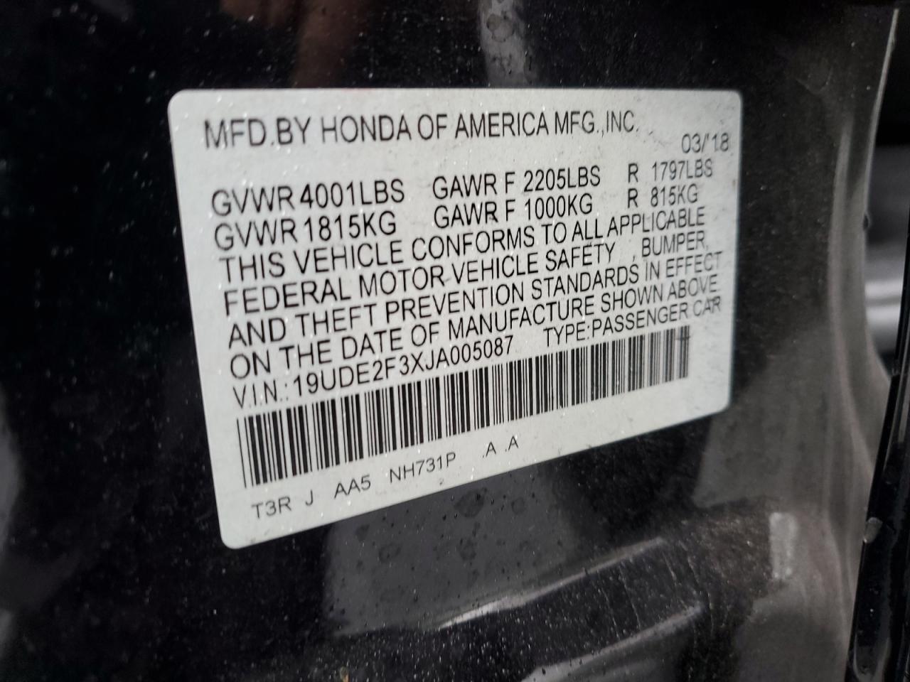 2018 Acura ILX VIN 19UDE2F3XJA005087 Copart auction photo, side / rear end damage thumbnail 14