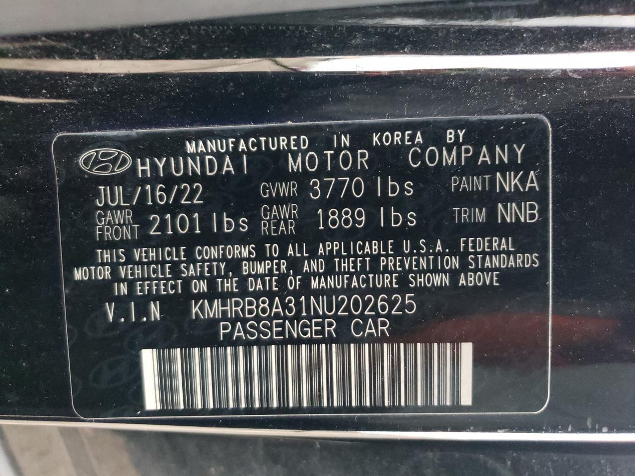 2022 Hyundai Venue VIN KMHRB8A31NU202625 Copart auction photo, front end / mechanical damage thumbnail 13