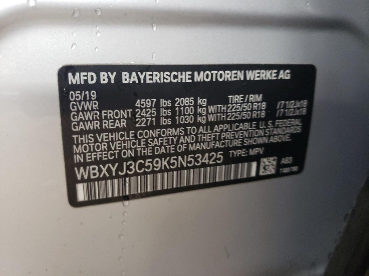 2019 BMW X2 VIN WBXYJ3C59K5N53425 Copart auction photo, front end / side damage thumbnail 12