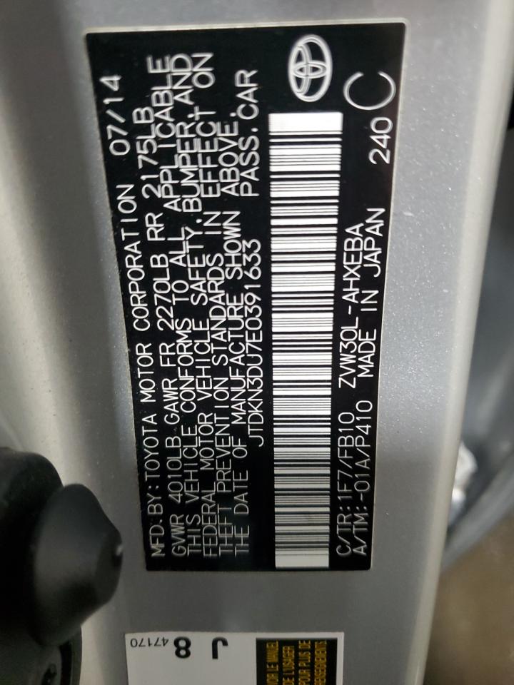 2014 Toyota Prius VIN JTDKN3DU7E0391633 Copart auction photo, front end damage thumbnail 14