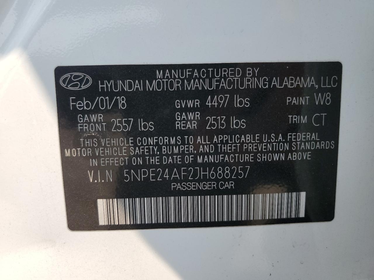 2018 Hyundai Sonata VIN 5NPE24AF2JH688257 Copart auction photo, front end damage thumbnail 15