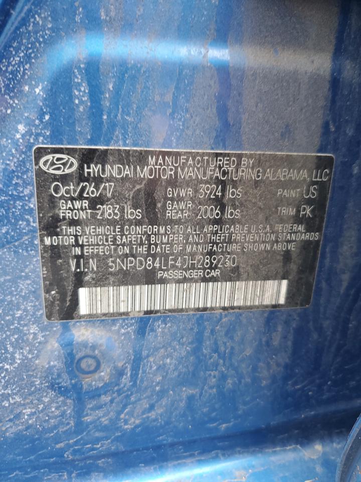 2018 Hyundai Elantra VIN 5NPD84LF4JH289230 Copart auction photo, front end / side damage thumbnail 12