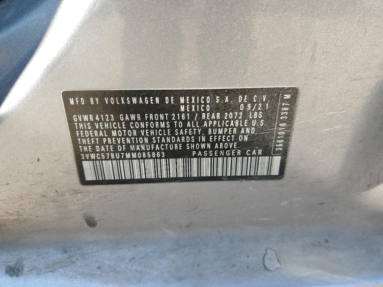 2021 Volkswagen Jetta VIN 3VWC57BU7MM085863 Copart auction photo, rear end / minor dent/scratches damage thumbnail 13