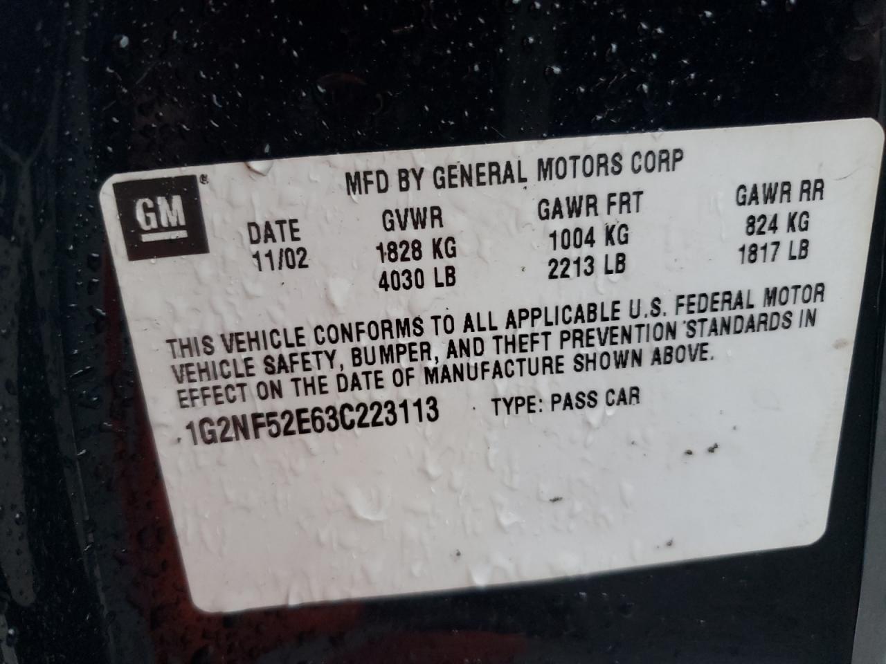 2003 Pontiac Grand AM VIN 1G2NF52E63C223113 Copart auction photo, side / front end damage thumbnail 12