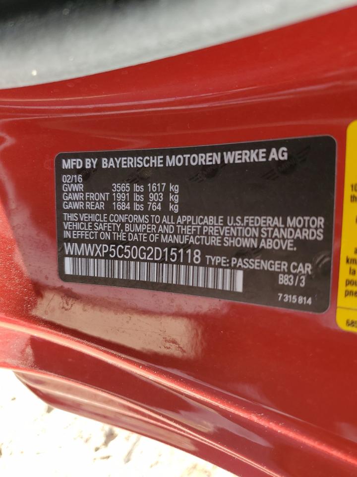2016 MINI Cooper VIN WMWXP5C50G2D15118 Copart auction photo, front end damage thumbnail 13