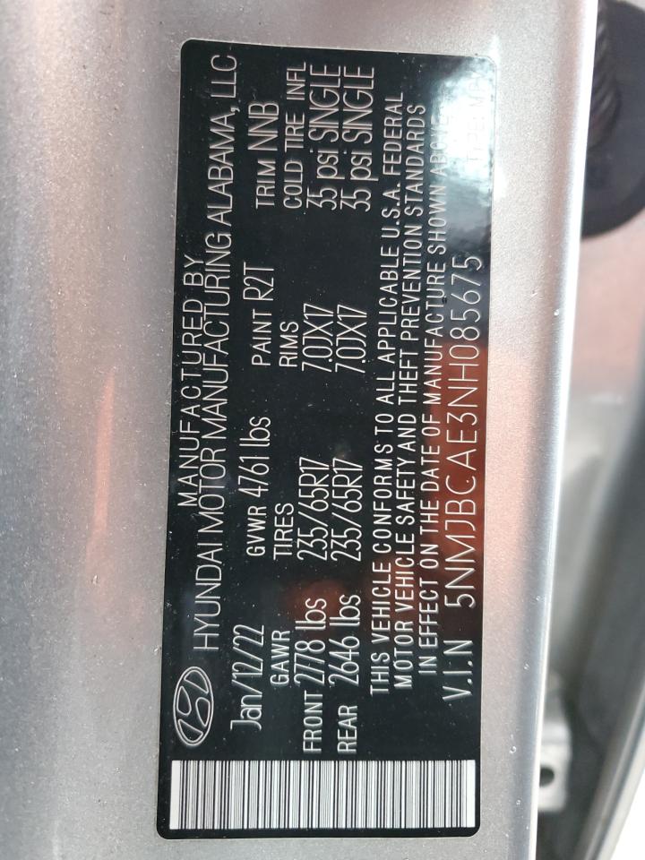 2022 Hyundai Tucson VIN 5NMJBCAE3NH085675 Copart auction photo, front end damage thumbnail 12