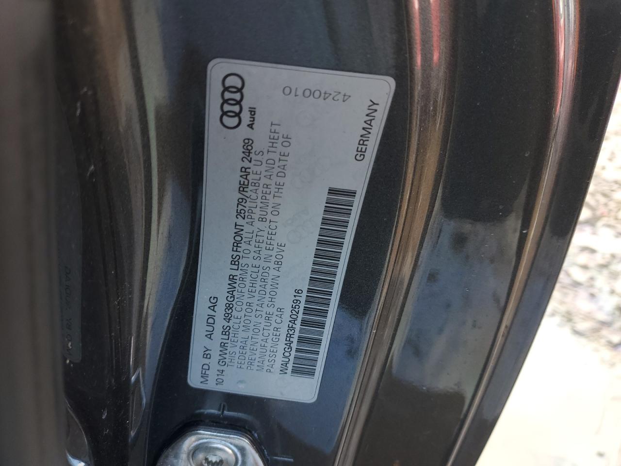 2015 Audi RS5 VIN WAUCGAFR3FA025916 Copart auction photo, front end damage thumbnail 15