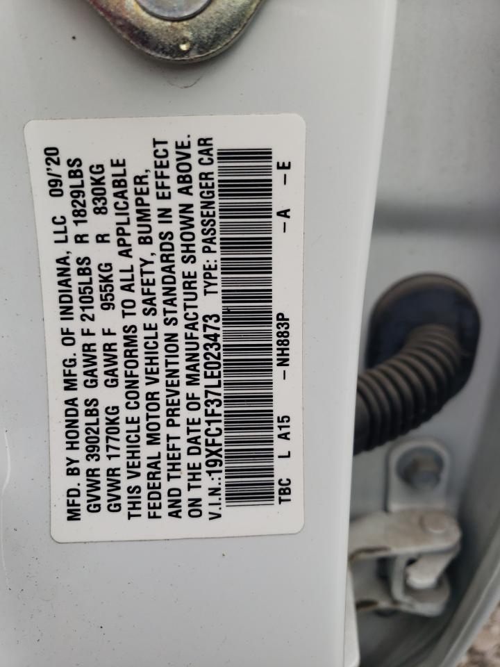 2020 Honda Civic VIN 19XFC1F37LE023473 Copart auction photo, front end damage thumbnail 12