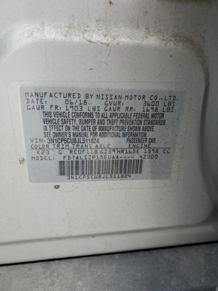 2018 Nissan Kicks VIN 3N1CP5CU8JL511824 Copart auction photo, rear end damage thumbnail 15