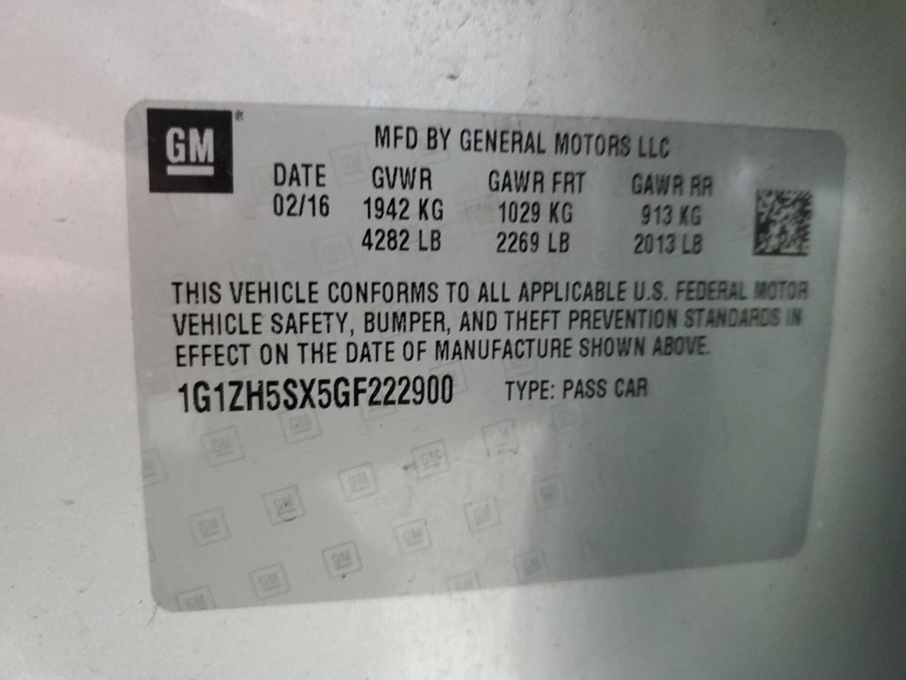 2016 Chevrolet Malibu VIN 1G1ZH5SX5GF222900 Copart auction photo, front end damage thumbnail 12