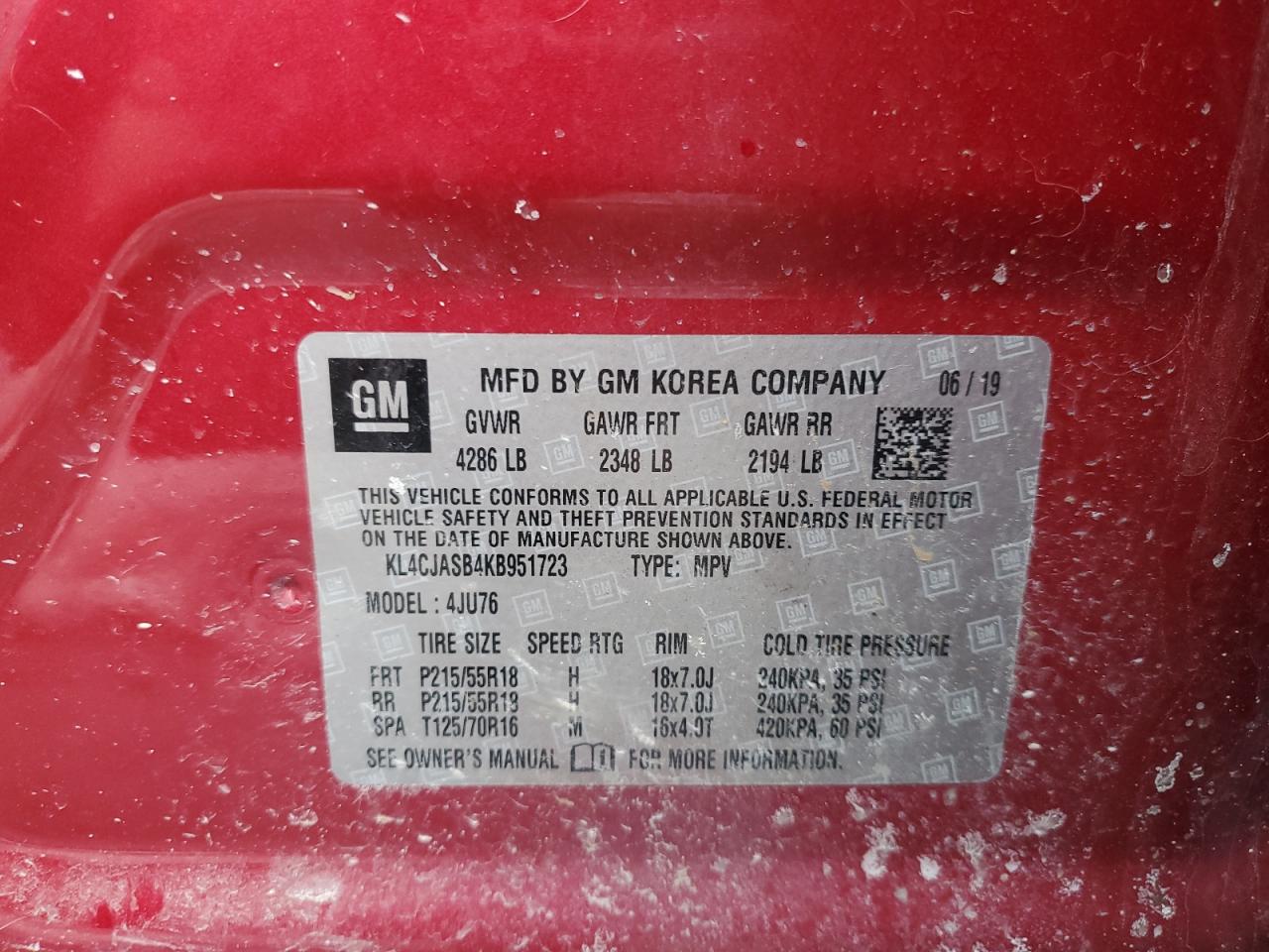 2019 Buick Encore VIN KL4CJASB4KB951723 Copart auction photo, front end damage thumbnail 15