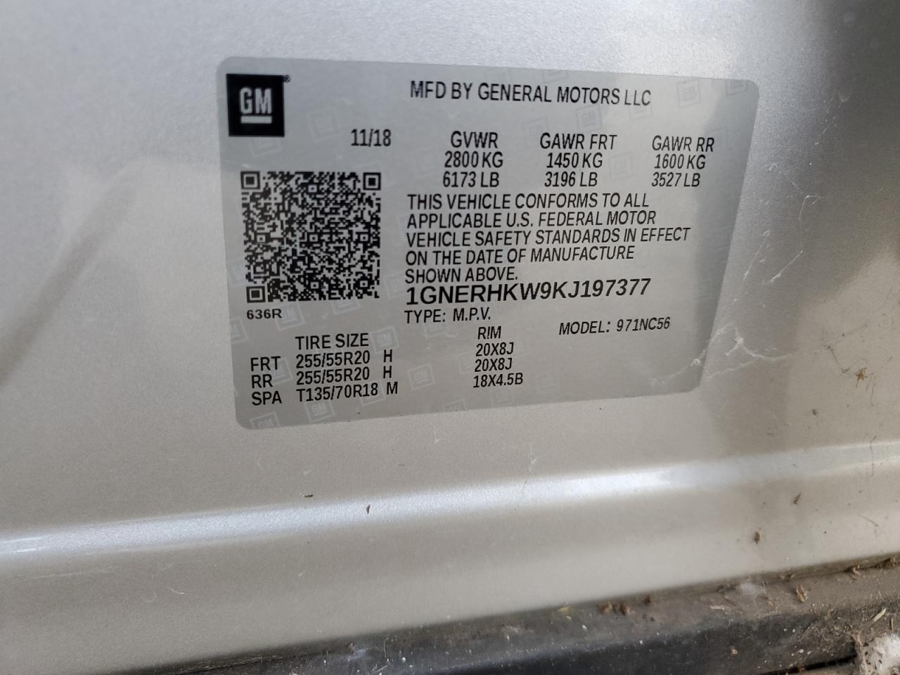 2019 Chevrolet Traverse VIN 1GNERHKW9KJ197377 Copart auction photo, all over damage thumbnail 13