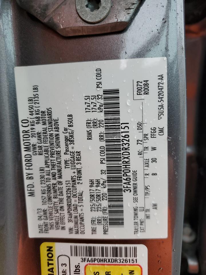 2013 Ford Fusion VIN 3FA6P0HRXDR326151 Copart auction photo, front end damage thumbnail 15