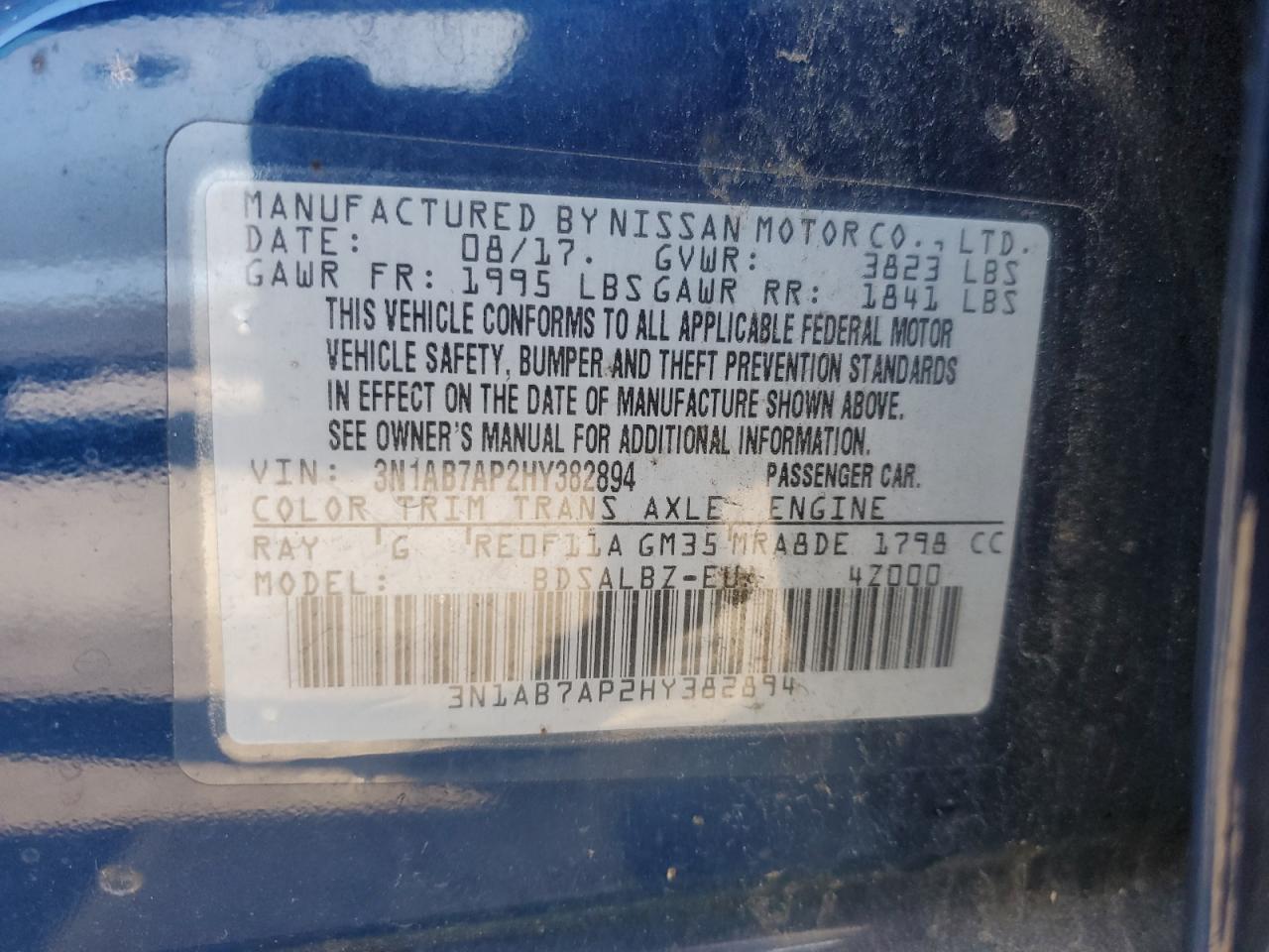 2017 Nissan Sentra VIN 3N1AB7AP2HY382894 Copart auction photo, rear end damage thumbnail 12