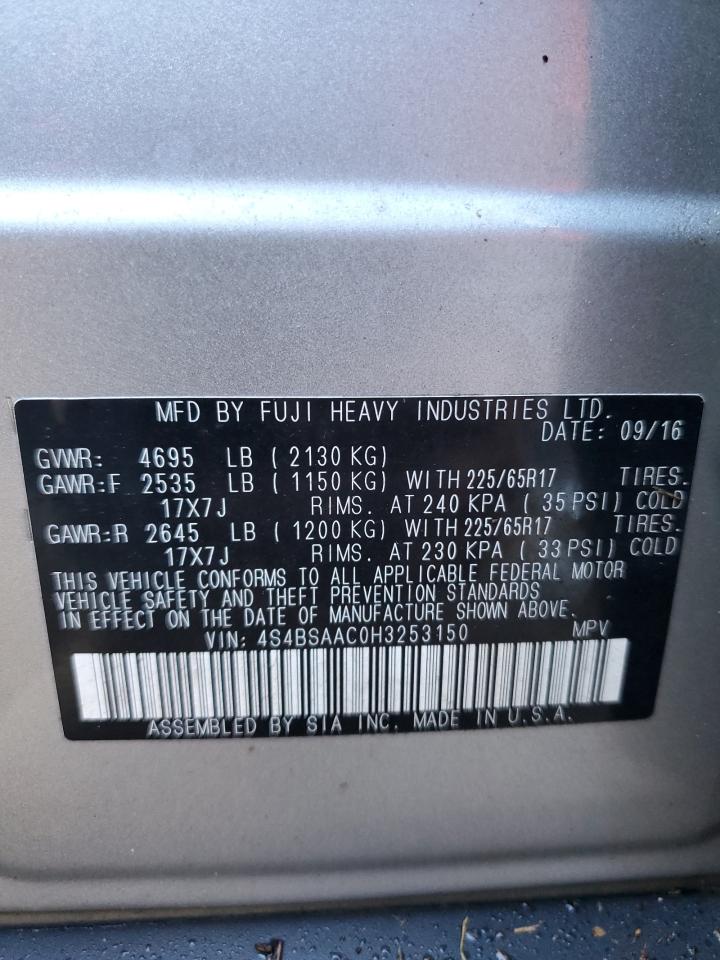 2017 Subaru Outback VIN 4S4BSAAC0H3253150 Copart auction photo, water/flood damage thumbnail 14
