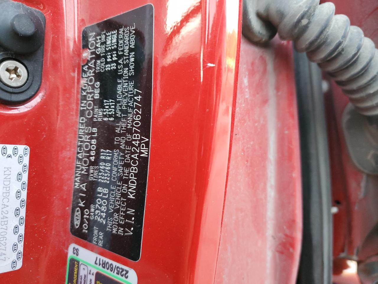 2011 KIA Sportage VIN KNDPBCA24B7062747 Copart auction photo, front end / side damage thumbnail 13