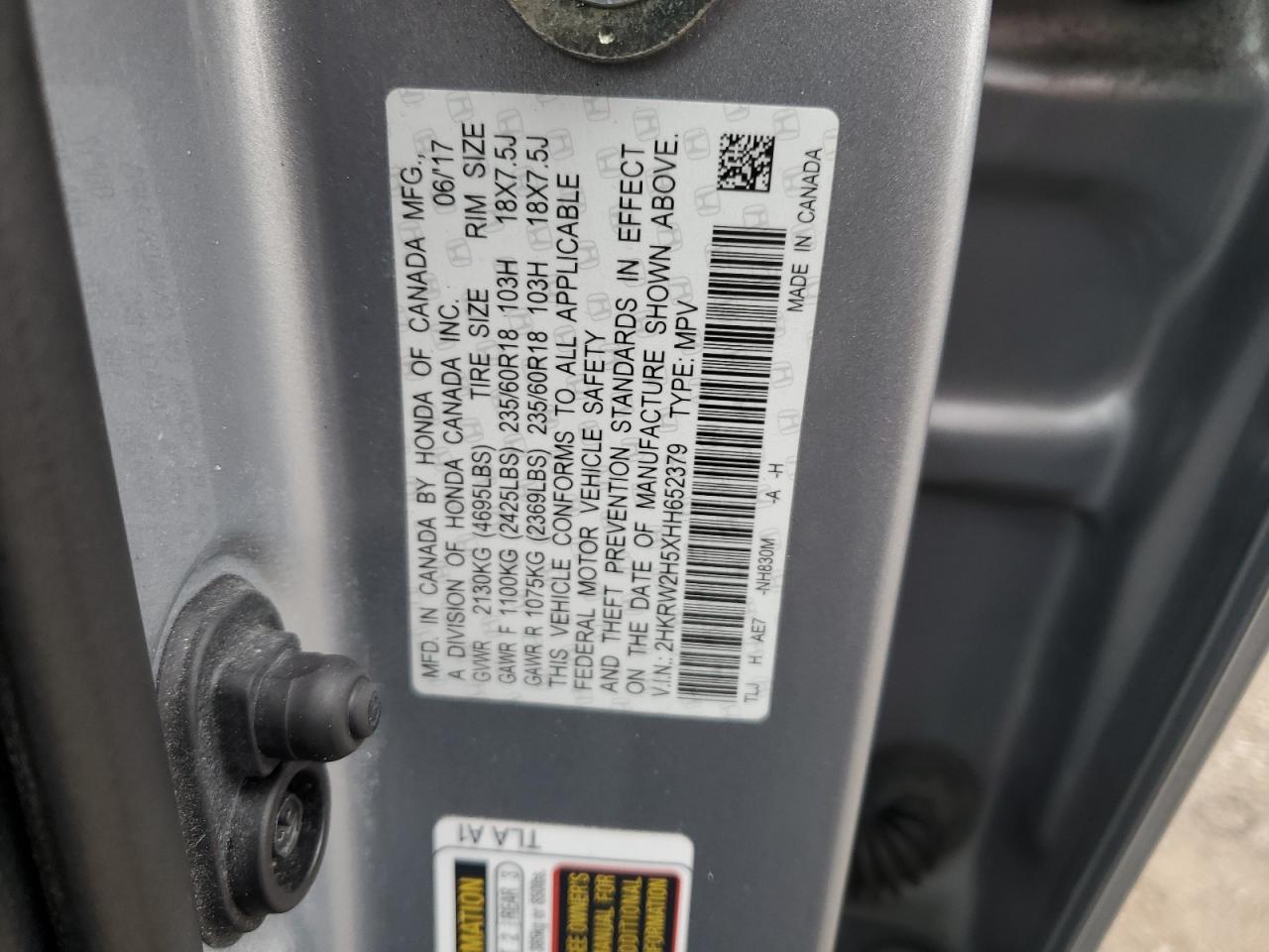 2017 Honda CR-V VIN 2HKRW2H5XHH652379 Copart auction photo, rear end / minor dent/scratches damage thumbnail 15