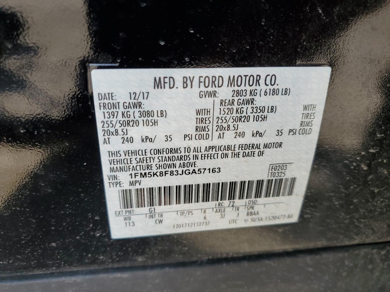 2018 Ford Explorer VIN 1FM5K8F83JGA57163 Copart auction photo, front end damage thumbnail 14
