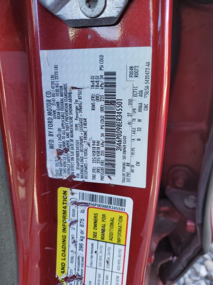 2014 Ford Fusion VIN 3FA6P0D98ER345501 Copart auction photo, side damage thumbnail 13