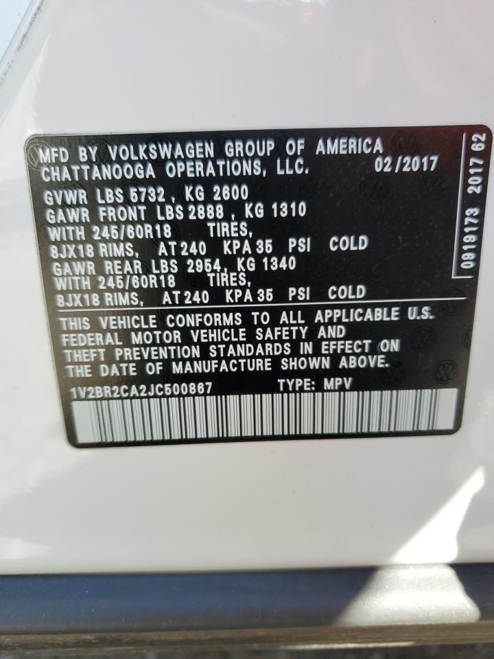 2018 Volkswagen Atlas VIN 1V2BR2CA2JC500867 Copart auction photo, side damage thumbnail 13