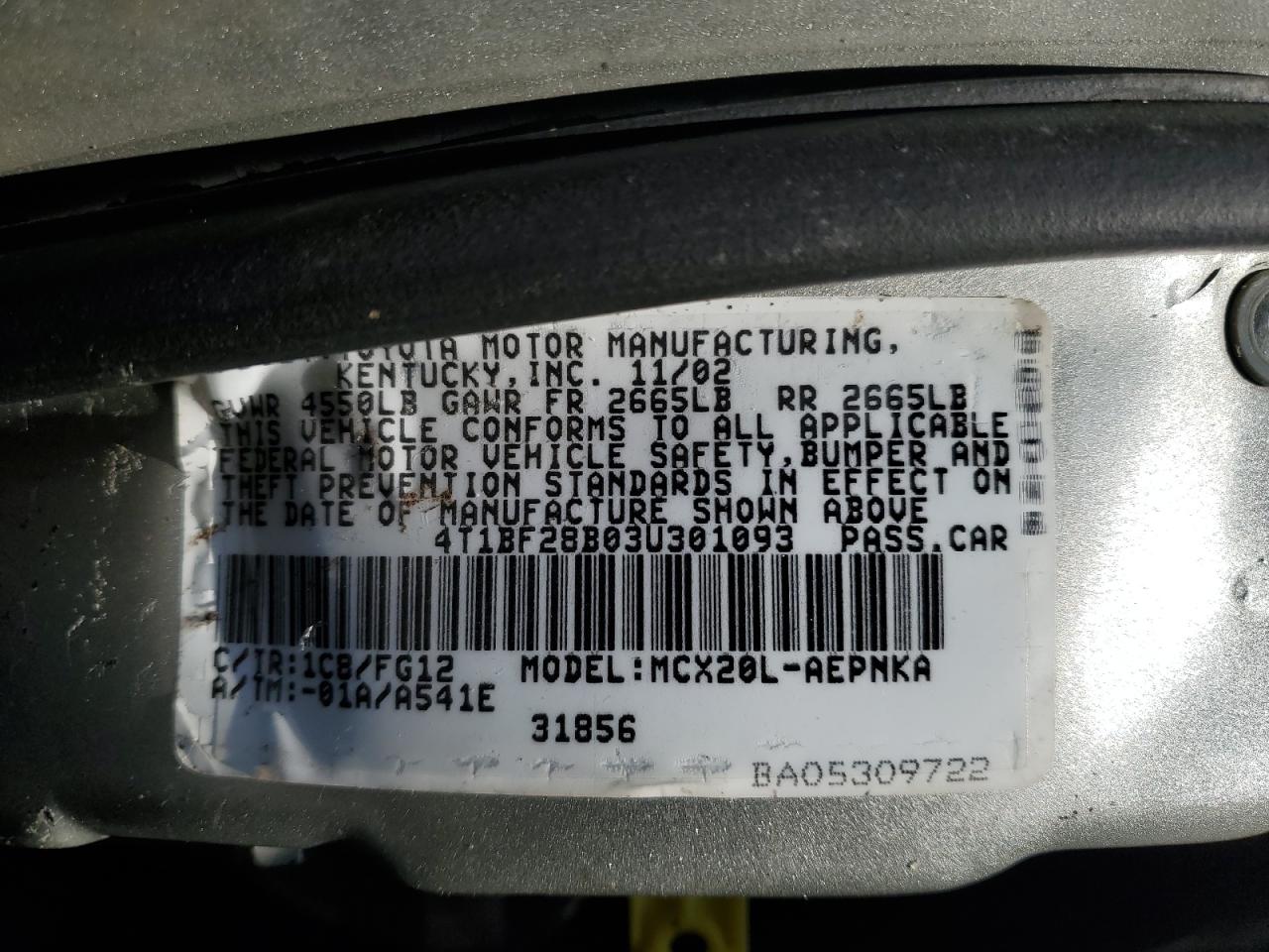 2003 Toyota Avalon VIN 4T1BF28B03U301093 Copart auction photo, all over damage thumbnail 13