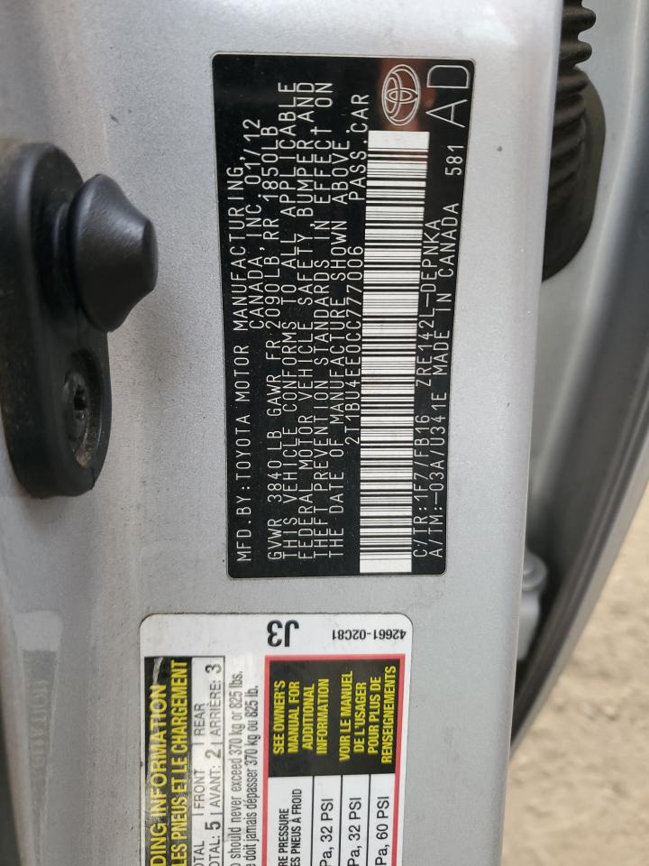 2012 Toyota Corolla VIN 2T1BU4EE0CC777006 Copart auction photo, rear end damage thumbnail 12