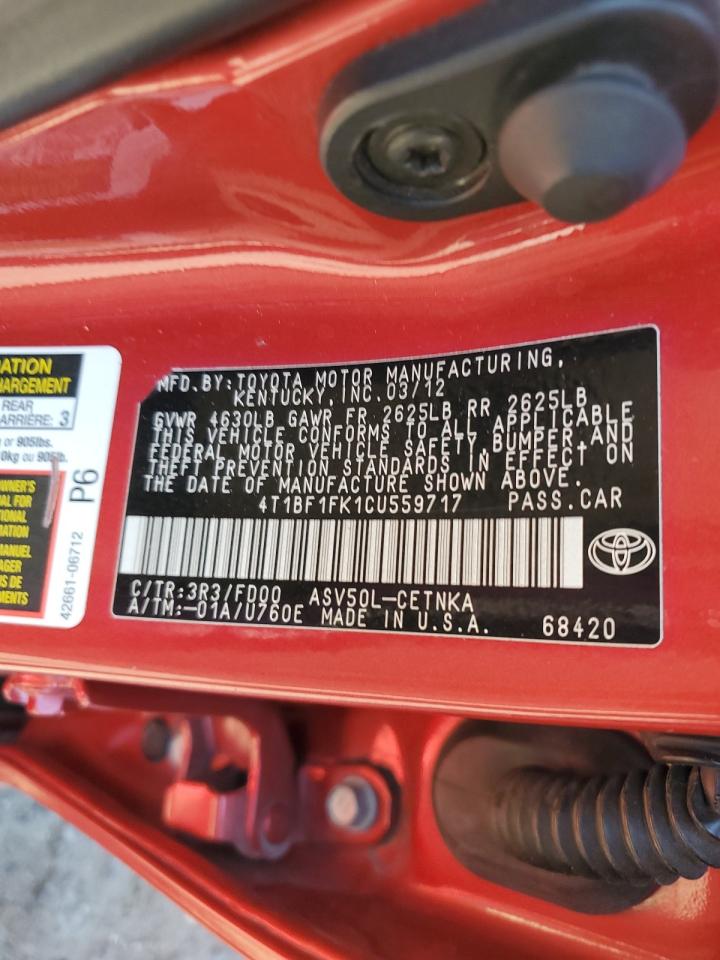 2012 Toyota Camry VIN 4T1BF1FK1CU559717 Copart auction photo, all over damage thumbnail 13