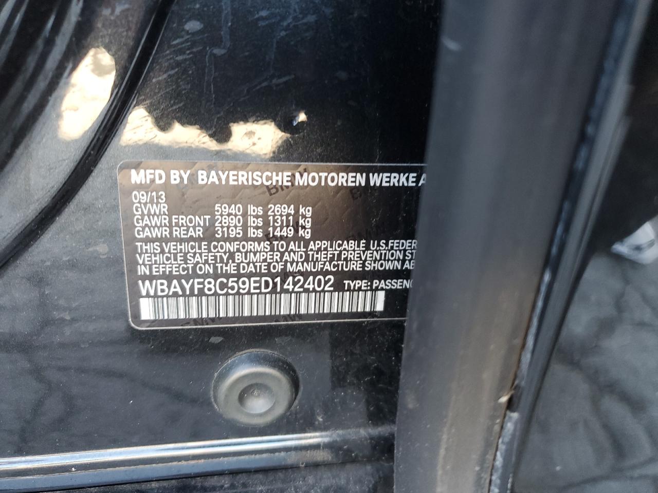 2014 BMW 7er VIN WBAYF8C59ED142402 Copart auction photo, normal wear damage thumbnail 12