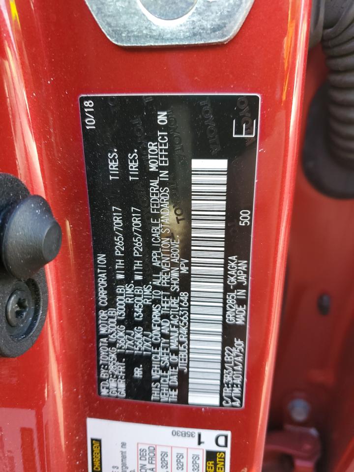 2019 Toyota 4Runner VIN JTEBU5JR4K5631648 Copart auction photo, front end / rear end damage thumbnail 13