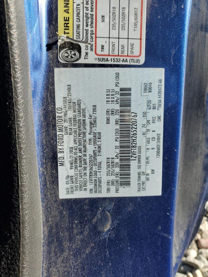 2006 Ford Mustang VIN 1ZVFT82H265220767 Copart auction photo, front end / side damage thumbnail 15