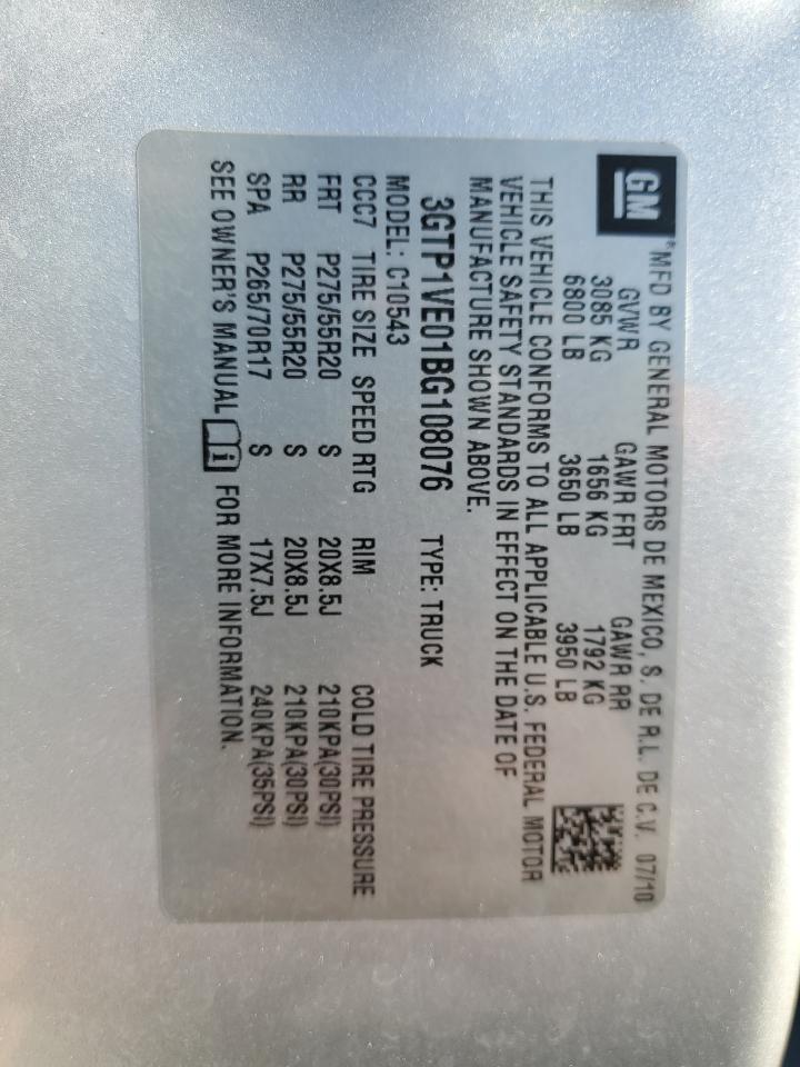 2011 GMC Sierra VIN 3GTP1VE01BG108076 Copart auction photo, side damage thumbnail 12