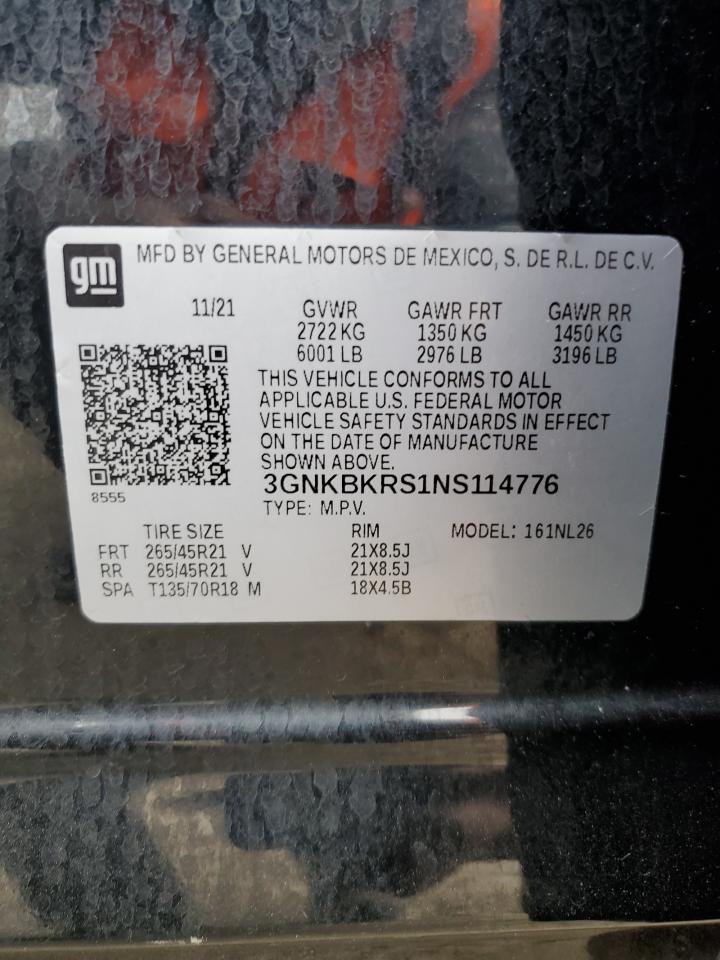 2022 Chevrolet Blazer VIN 3GNKBKRS1NS114776 Copart auction photo, rear end damage thumbnail 13
