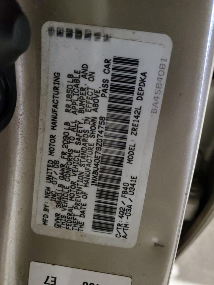 2009 Toyota Corolla VIN 1NXBU40E79Z074758 Copart auction photo, side / minor dent/scratches damage thumbnail 12