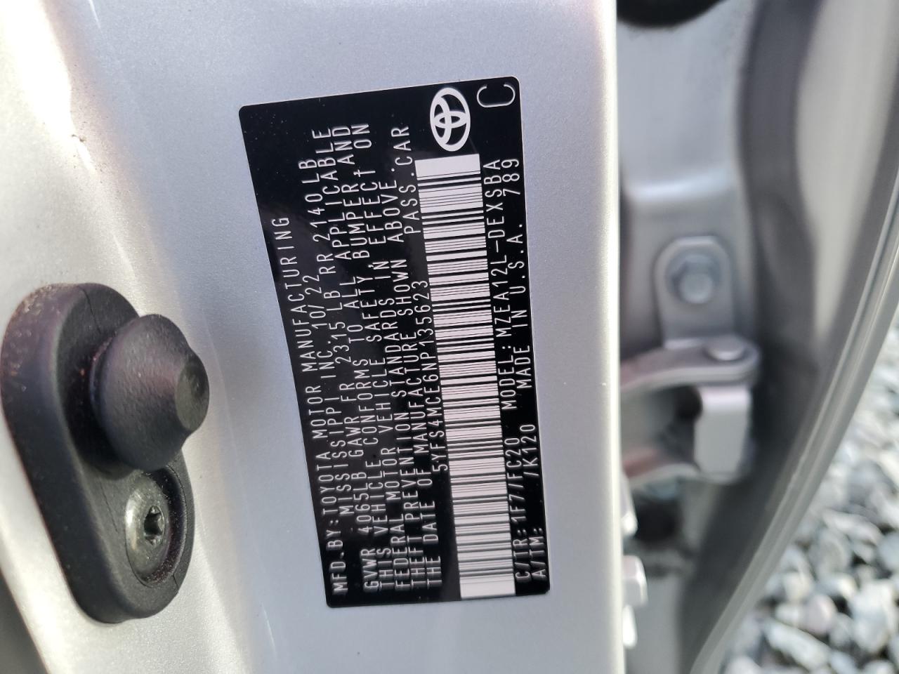 2022 Toyota Corolla VIN 5YFS4MCE6NP135623 Copart auction photo, front end damage thumbnail 12