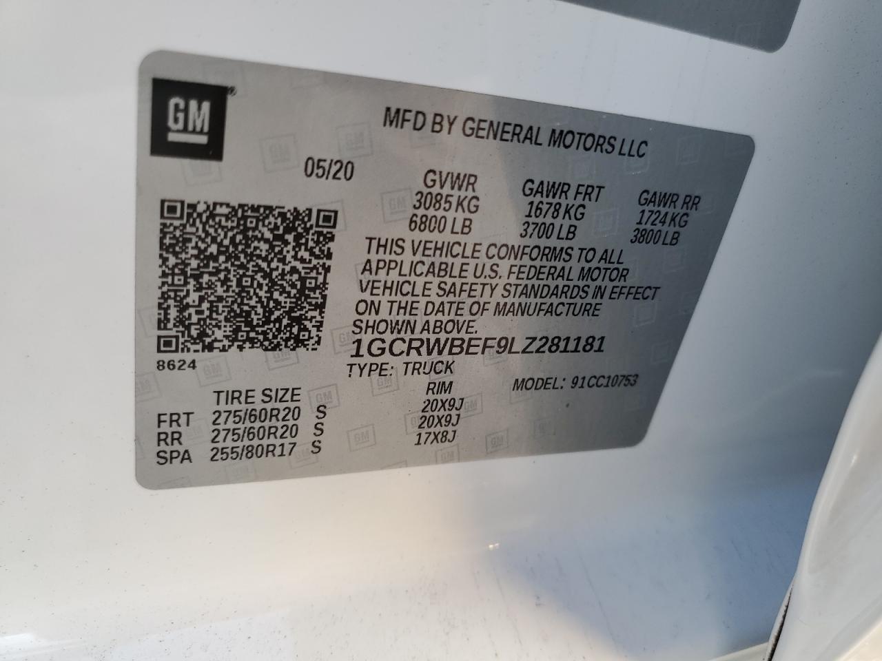 2020 Chevrolet Silverado VIN 1GCRWBEF9LZ281181 Copart auction photo, front end damage thumbnail 14