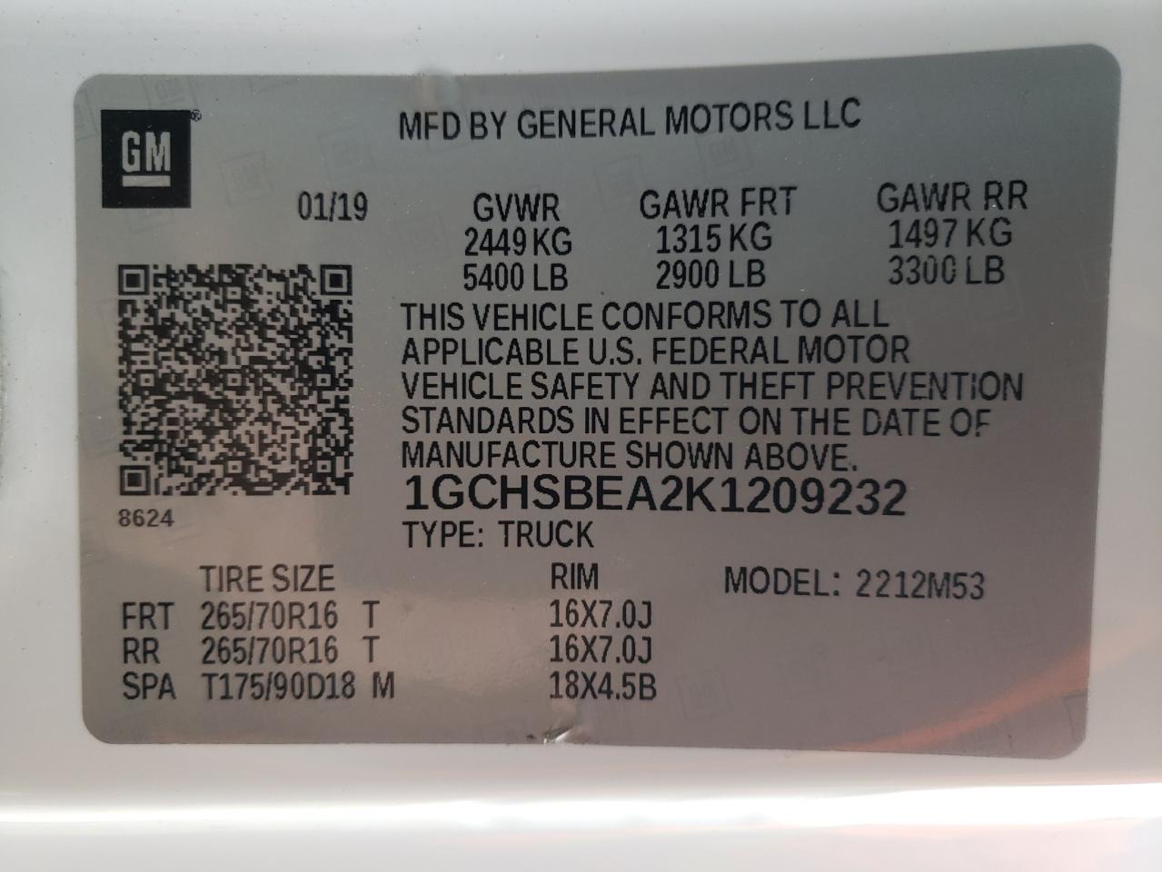 2019 Chevrolet Colorado VIN 1GCHSBEA2K1209232 Copart auction photo, all over / undercarriage damage thumbnail 15