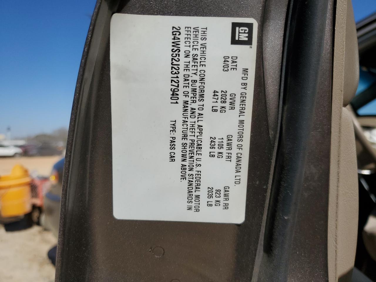 2003 Buick Century VIN 2G4WS52J231279401 Copart auction photo, front end damage thumbnail 14