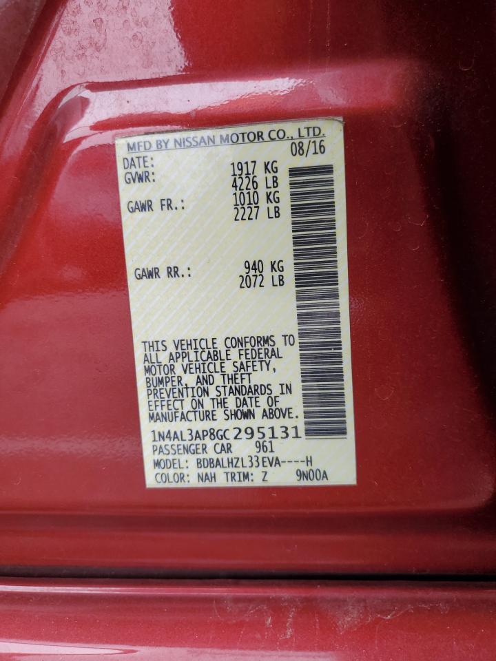 2016 Nissan Altima VIN 1N4AL3AP8GC295131 Copart auction photo, front end / minor dent/scratches damage thumbnail 12