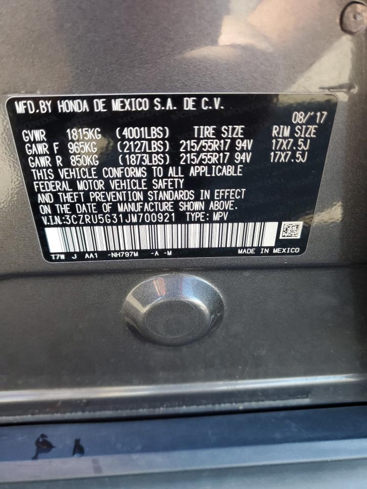 2018 Honda HR-V VIN 3CZRU5G31JM700921 Copart auction photo, front end / side damage thumbnail 12