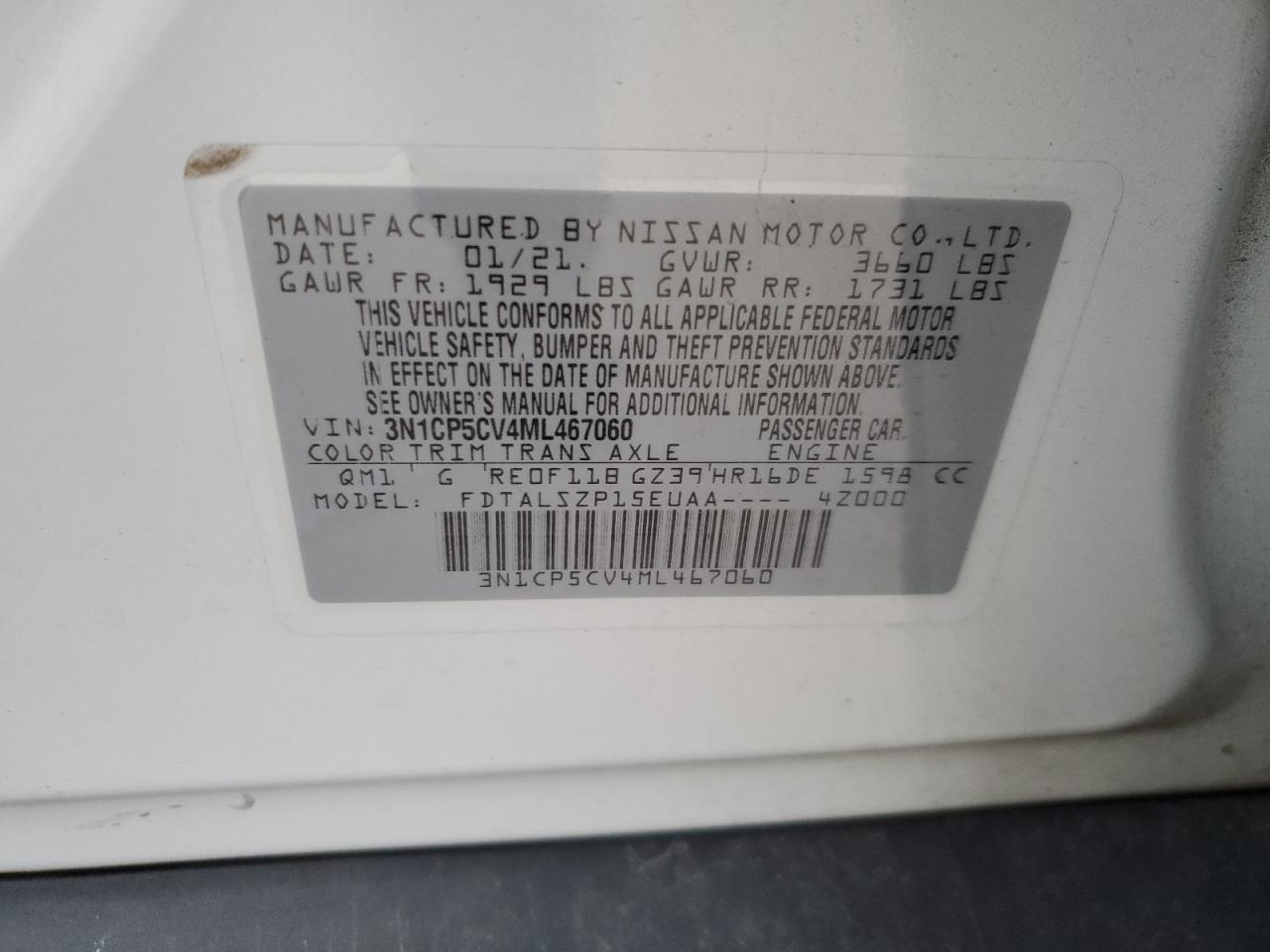 2021 Nissan Kicks VIN 3N1CP5CV4ML467060 Copart auction photo, undercarriage / front end damage thumbnail 13