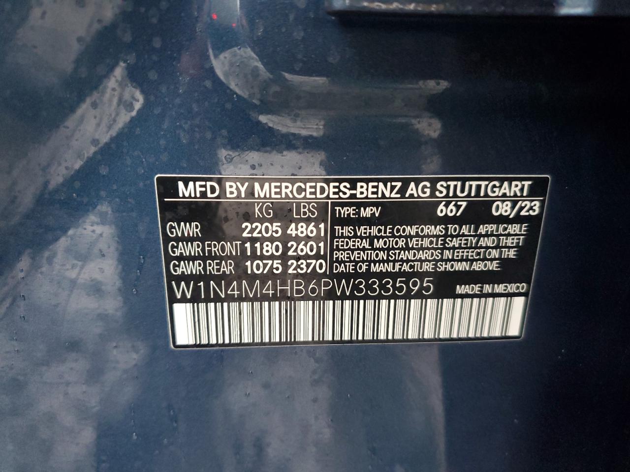 2023 Mercedes-Benz GLB VIN W1N4M4HB6PW333595 Copart auction photo, all over damage thumbnail 13