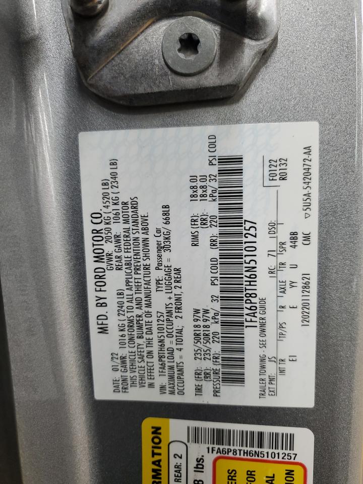 2022 Ford Mustang VIN 1FA6P8TH6N5101257 Copart auction photo, rear end / minor dent/scratches damage thumbnail 14