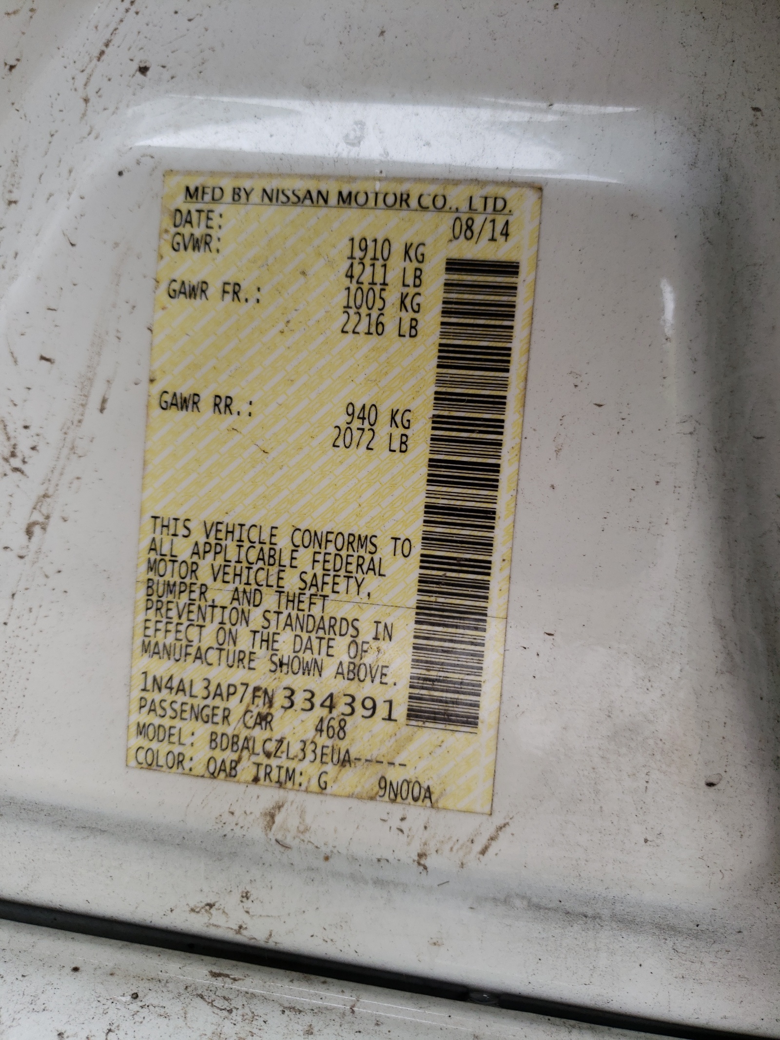 2015 Nissan Altima VIN 1N4AL3AP7FN334391 Copart auction photo, front end / biohazard/chemical damage thumbnail 10