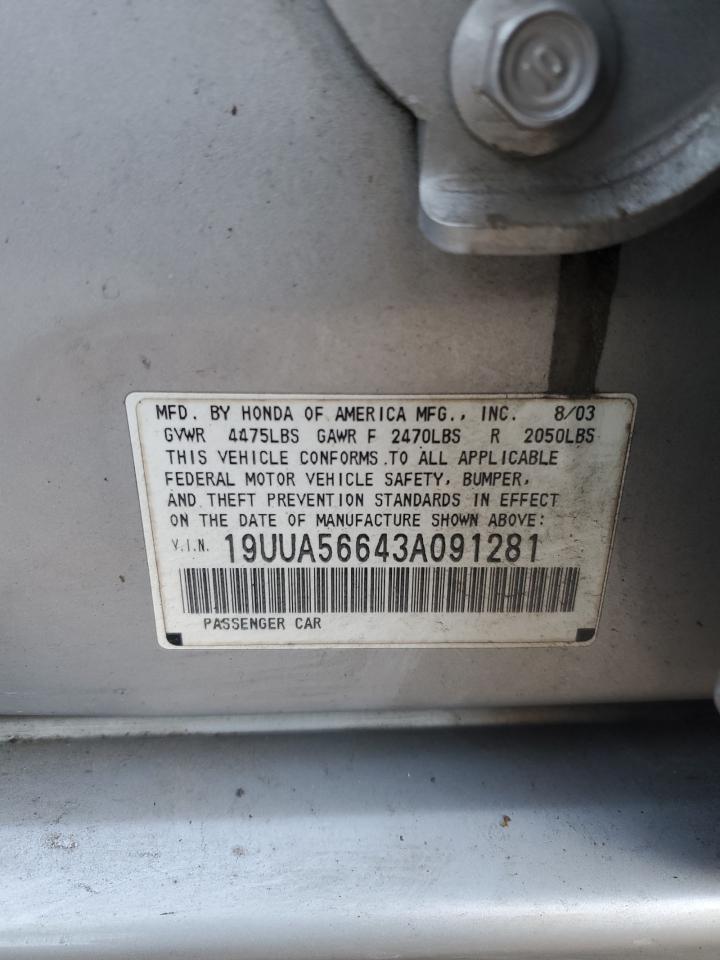 2003 Acura TL VIN 19UUA56643A091281 Copart auction photo, front end / all over damage thumbnail 12