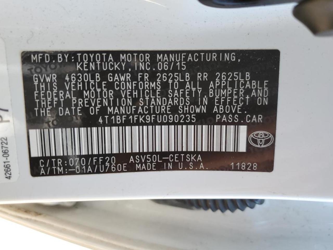2015 Toyota Camry VIN 4T1BF1FK9FU090235 Copart auction photo, rear end damage thumbnail 12