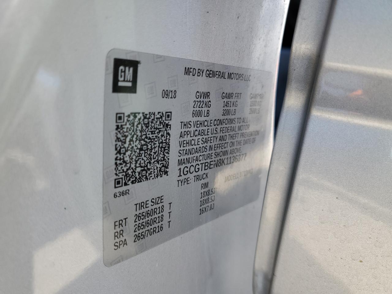 2019 Chevrolet Colorado VIN 1GCGTBEN8K1136377 Copart auction photo, front end damage thumbnail 13