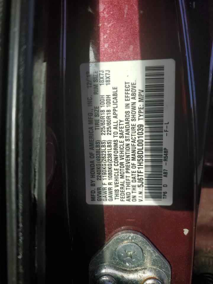 2013 Honda Crosstour VIN 5J6TF1H58DL001039 Copart auction photo, front end / minor dent/scratches damage thumbnail 12