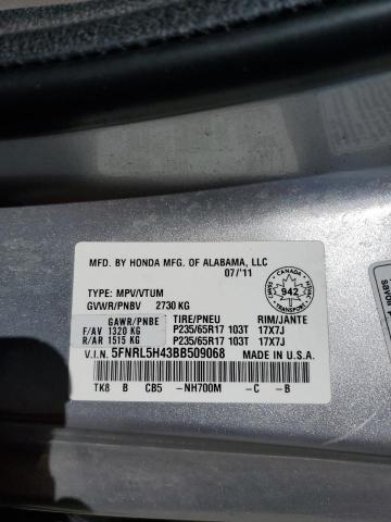 2011 Honda Odyssey VIN 5FNRL5H43BB509068 Copart auction photo, side / front end damage thumbnail 13