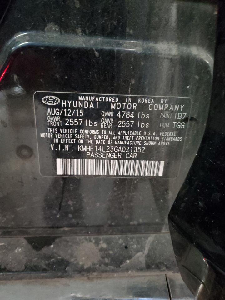 2016 Hyundai Sonata VIN KMHE14L23GA021352 Copart auction photo, rear end damage thumbnail 13