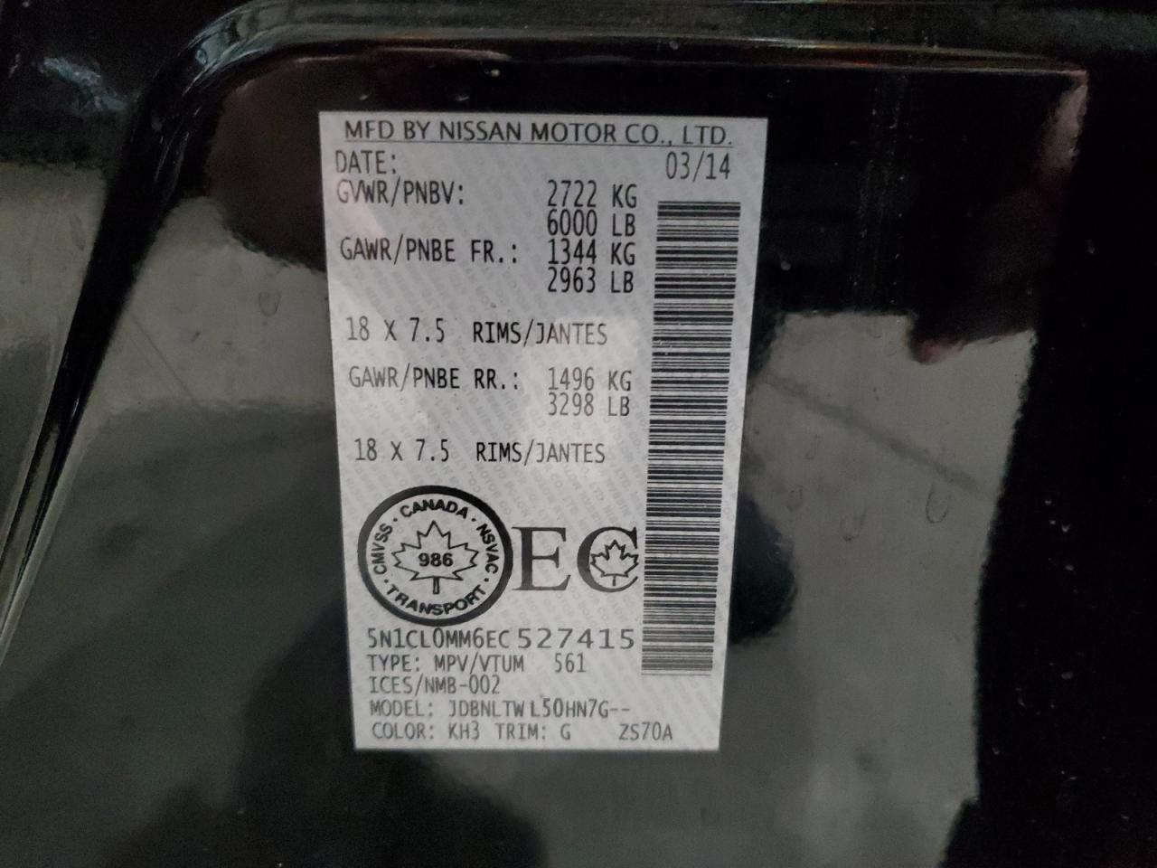 2014 Infiniti QX60 VIN 5N1CL0MM6EC527415 Copart auction photo, hail / minor dent/scratches damage thumbnail 13